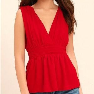 LULUs My Joy Red Peplum Red Deep V Top